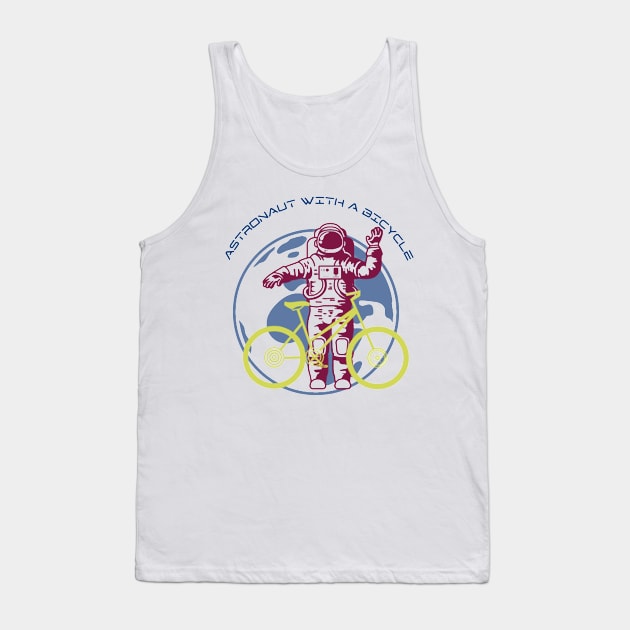 Astronaut With Bicycle, Earth Tank Top by KoumlisArt